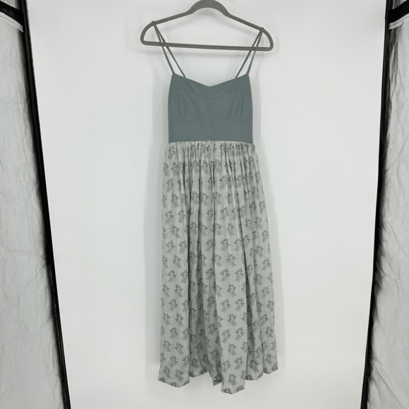 The Great Bustier Embroidered Eyelet Bow Tie Back Camelia Midi Dress M Blue - Picture 3 of 13